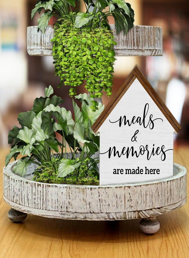CIANMGD Farmhouse Kitchen Decor, Meals and Memories are Made Here House Shaped Wooden Block Sign, Rustic Dining Room Kitchen Decor for Desk Table Shelf - Image 5
